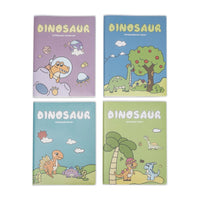 Set of A5 dinosaur notebooks with four colored matte covers, each with dinosaur artwork