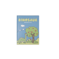 A5 dinosaur notebook with light blue matte cover and dinosaur beside fruit tree