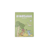 A5 dinosaur notebook with light green matte cover and two dinosaurs by palm tree
