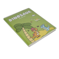 A5 dinosaur notebook with green matte rubber cover and jungle scene illustration