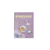 A5 dinosaur notebook with purple matte cover and dinosaur astronaut-style illustration