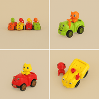 Mixed-color dinosaur inertial toy cars, four angles with dinosaur figures