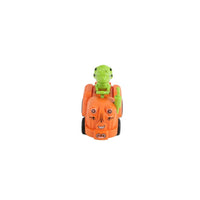 Orange dinosaur inertial toy car with green dinosaur figure, front view