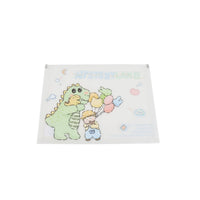 A4 file folder with cartoon dinosaur and child, pastel balloons and stars illustration