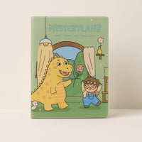 A5 dinosaur notebook with green frosted plastic cover, cartoon dinosaur family design.