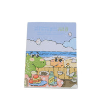 A5 dinosaur notebook with blue frosted plastic cover, cartoon beach scene with dinosaurs.