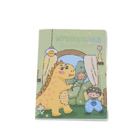 A5 dinosaur notebook with green frosted plastic cover, cartoon dinosaur parents and child.