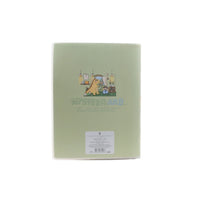 A5 dinosaur notebook with green frosted plastic cover, small logo and barcode label.