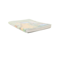 A5 dinosaur notebook side view with frosted plastic cover and colorful character artwork.