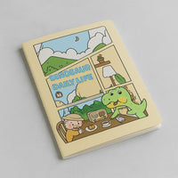 A5 dinosaur cartoon stitched notebook, yellow cover with green dinosaur scene