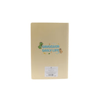 A5 dinosaur cartoon stitched notebook back cover with small dinosaur logo and barcode label