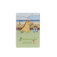 A5 spiral notebook with dinosaur buddy illustration on green cover, front view