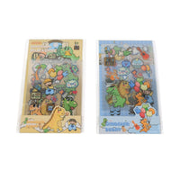 Set of cute dinosaur mixed sticker display packs, showing two colorful card designs side by side