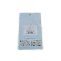 Dinosaur sticker display back card with light blue backing, small dinosaur icons, and barcode