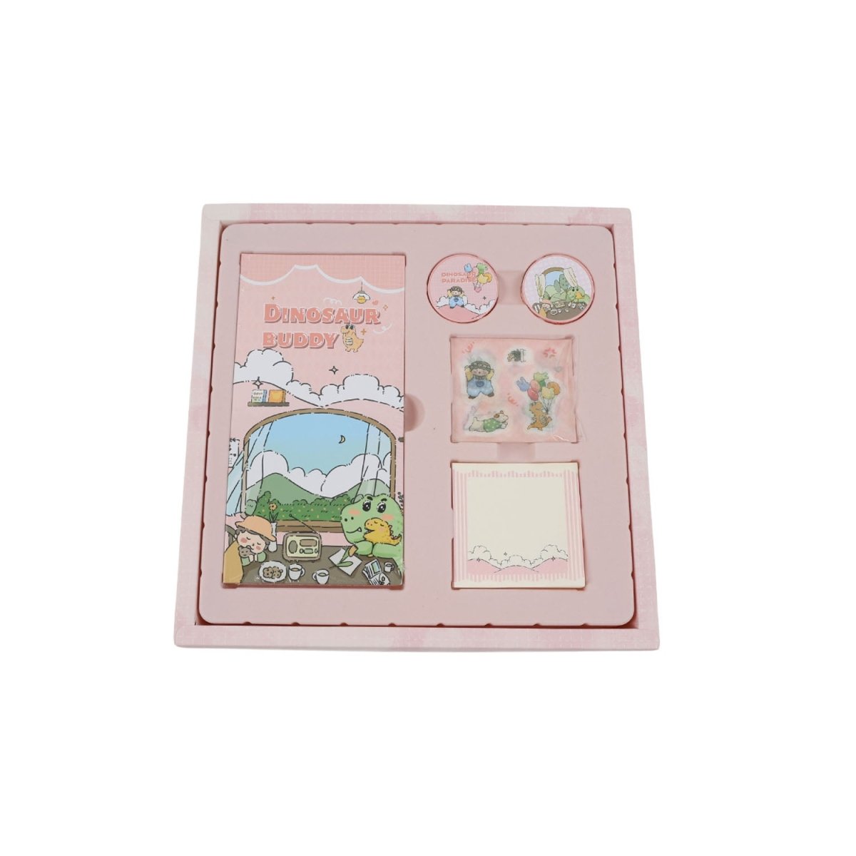 Kids dinosaur notebook set in pink gift box with notebook and sticker accessories