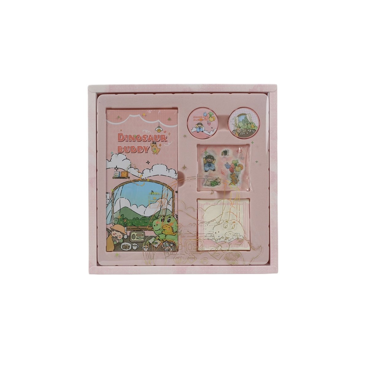 Kids dinosaur notebook set in pink gift box with dinosaur cover and sticker sheets