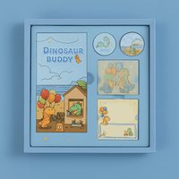 Kids dinosaur notebook set in blue gift box with dinosaur cover and sticker sheets
