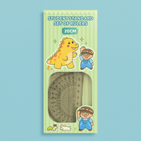 Light green dinosaur ruler set blister pack, 20cm protractor with measurement markings