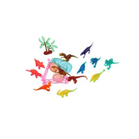 Mixed-color dinosaur toy figures, including long-neck and spiky models