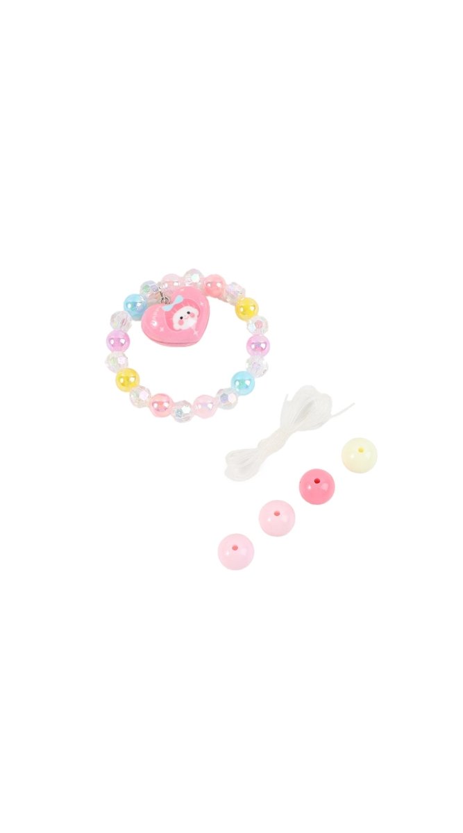 Kids DIY bracelet kit with multicolor heart bead bracelet and loose pink bead discs