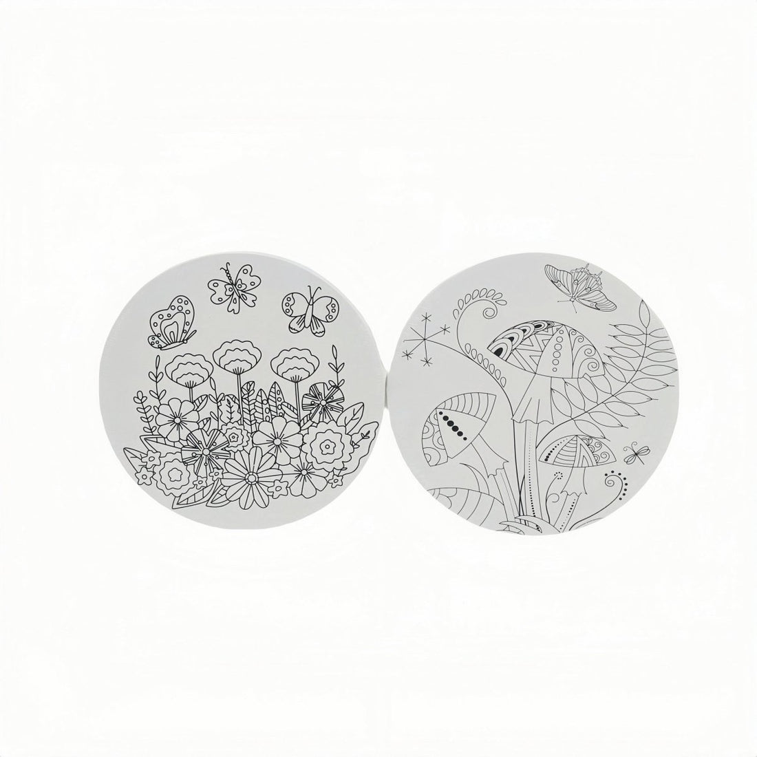Round canvas painting board with monochrome floral garden line art