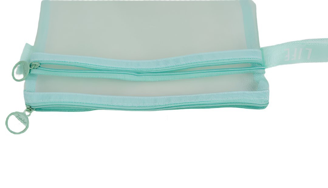 Mesh zipper bag A5 with double compartments, teal green