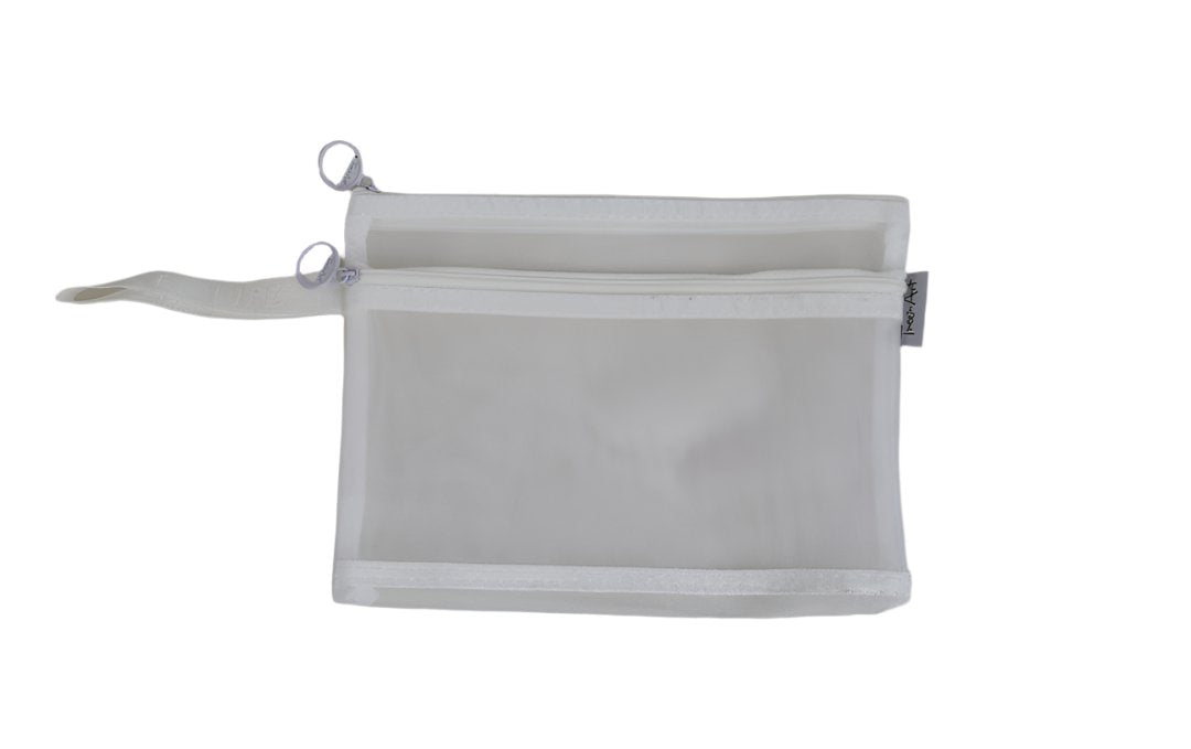 Mesh zipper bag A5 with double compartments, light gray