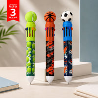 Sports ball novelty pen set: lime, orange, and blue designs with ball toppers