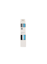 Packaged ballpoint pen set showing black, white, and blue pens