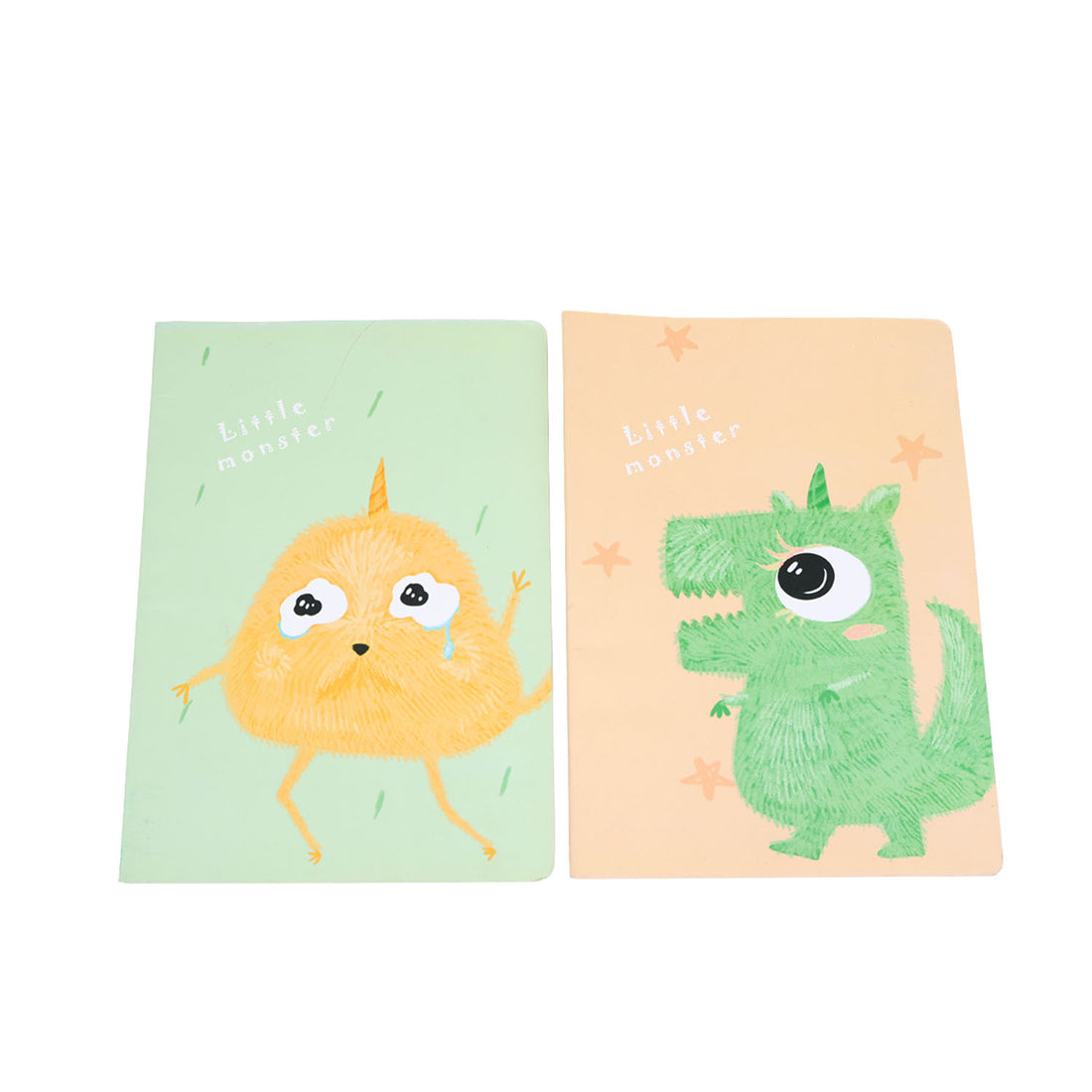 Set of 2 monster notebooks, mint and peach covers with cute critter illustrations
