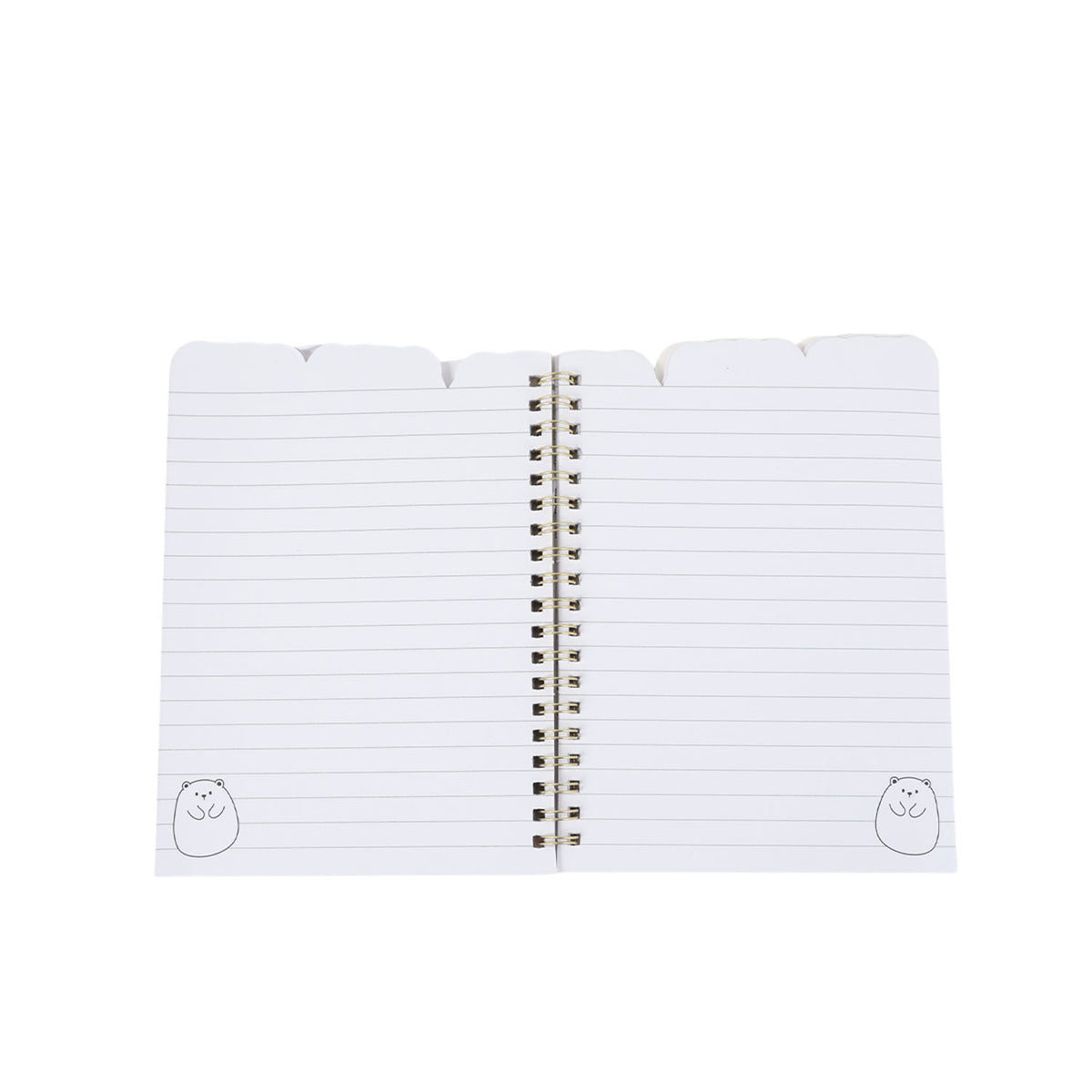 Open spiral notebook with lined pages and gold coil binding