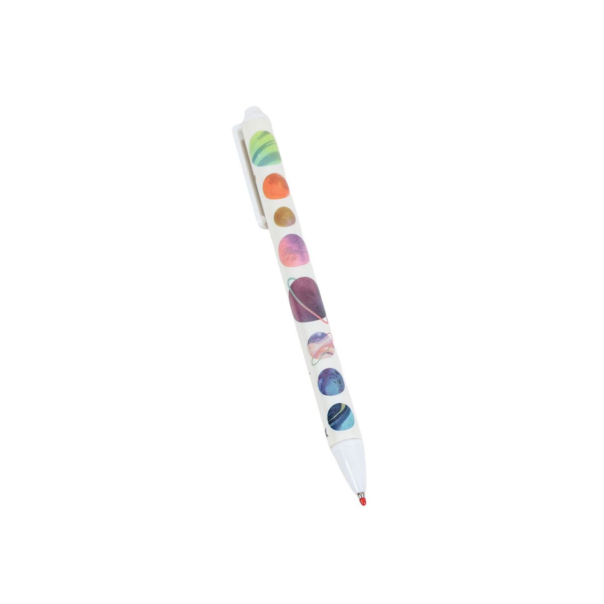 Space theme click gel pen with clear-white barrel and planet and star patterns