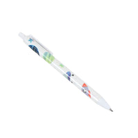 Space theme click gel pen with white barrel and rocket, star, and planet pattern