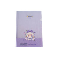 Purple Molly plastic file folder with unicorn character graphic on the front