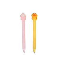 Paw print gel pens, one pink and one yellow with paw-shaped top details