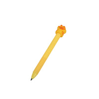 Yellow paw print gel pen with paw-shaped cap and pointed black tip