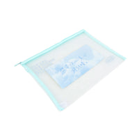 Light blue transparent zip file bag with cloud print label and paper insert