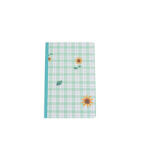 Mint green plaid notebook cover with sunflower and leaf accents