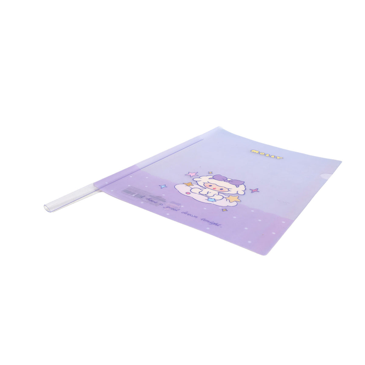 Purple Molly plastic file folder with tab top and unicorn character graphic