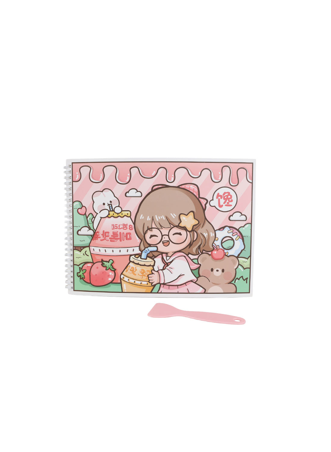 A4 small notebook with pink storefront illustration and chibi bear character