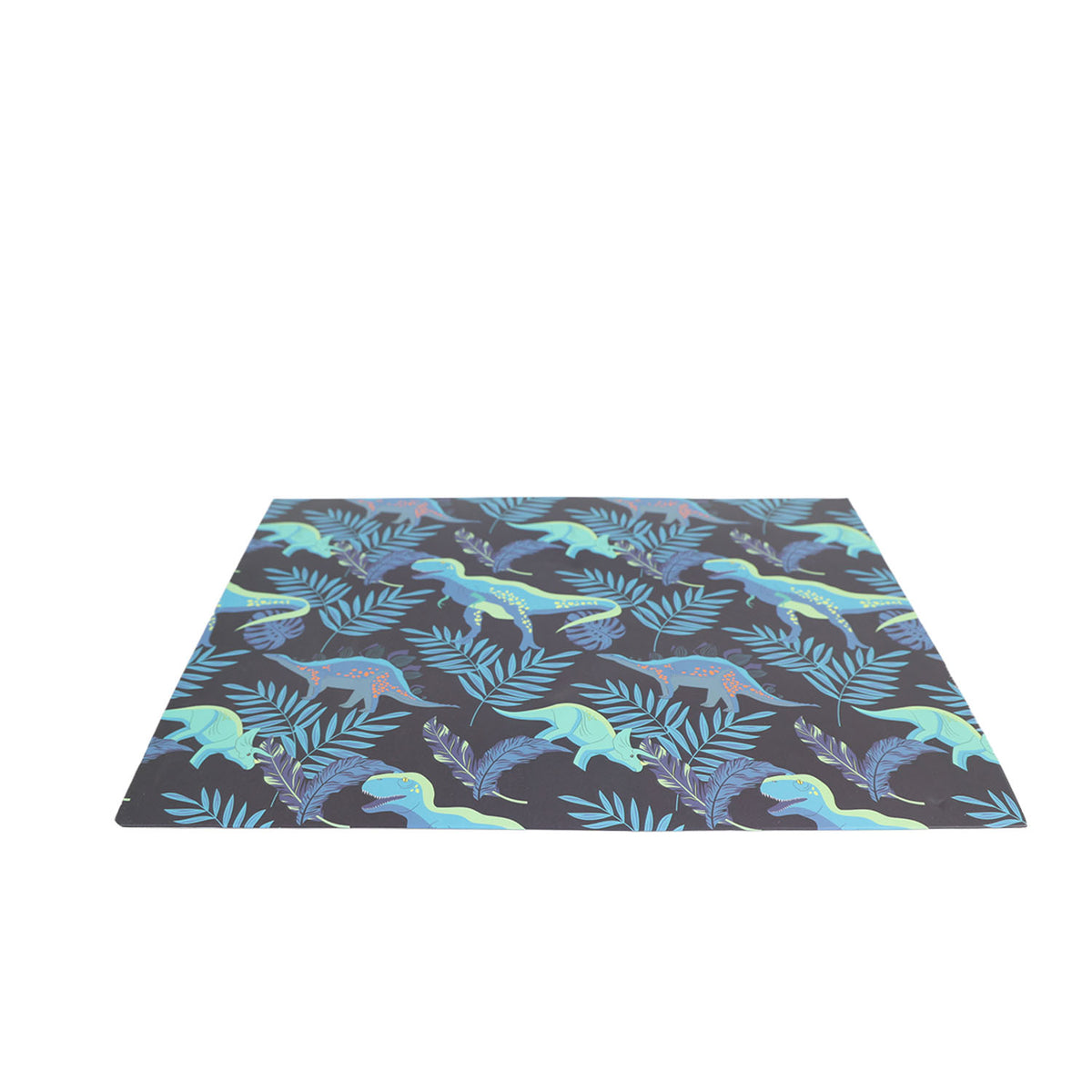 Dinosaur print document folder with dark blue base and teal dinosaur pattern