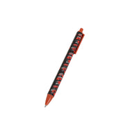 Orange sports-themed ballpoint pen with black printed barrel and orange tip