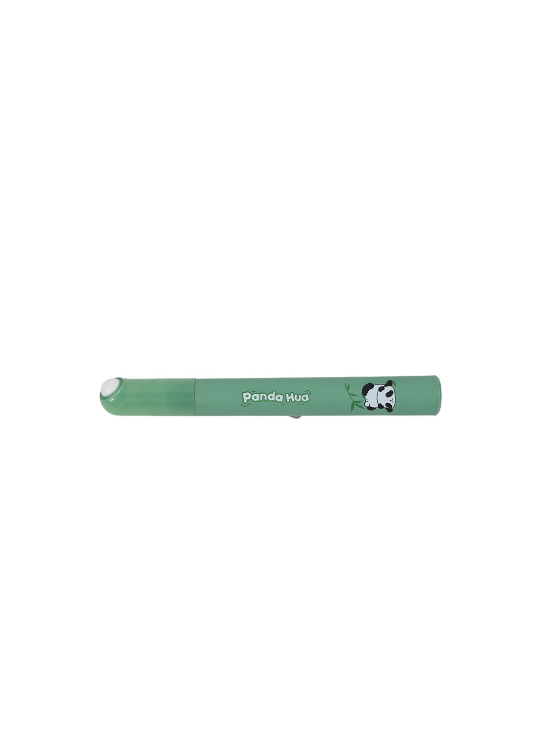 Green panda-themed pen from a pack of 4, side view with panda graphic