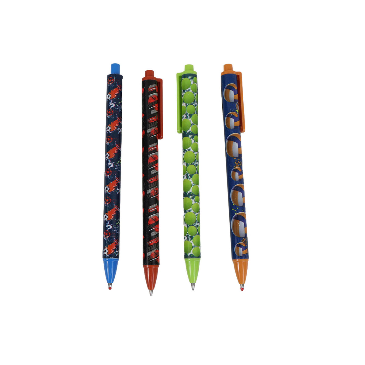 Set of sports-themed ballpoint pens in mixed colors with printed barrels