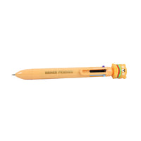 Orange HAMER FRIENDS cartoon pen with three ink colors visible in barrel slots