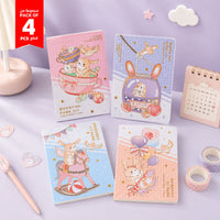Pack of 4 cute bunny park cartoon notebooks, mixed pastel covers with spiral binding