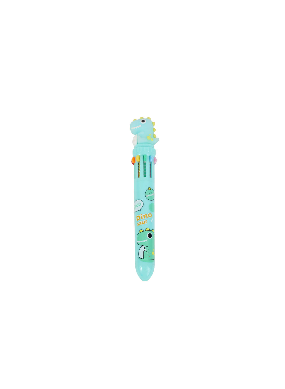 Light blue dinosaur cartoon pen with dinosaur head cap and striped barrel