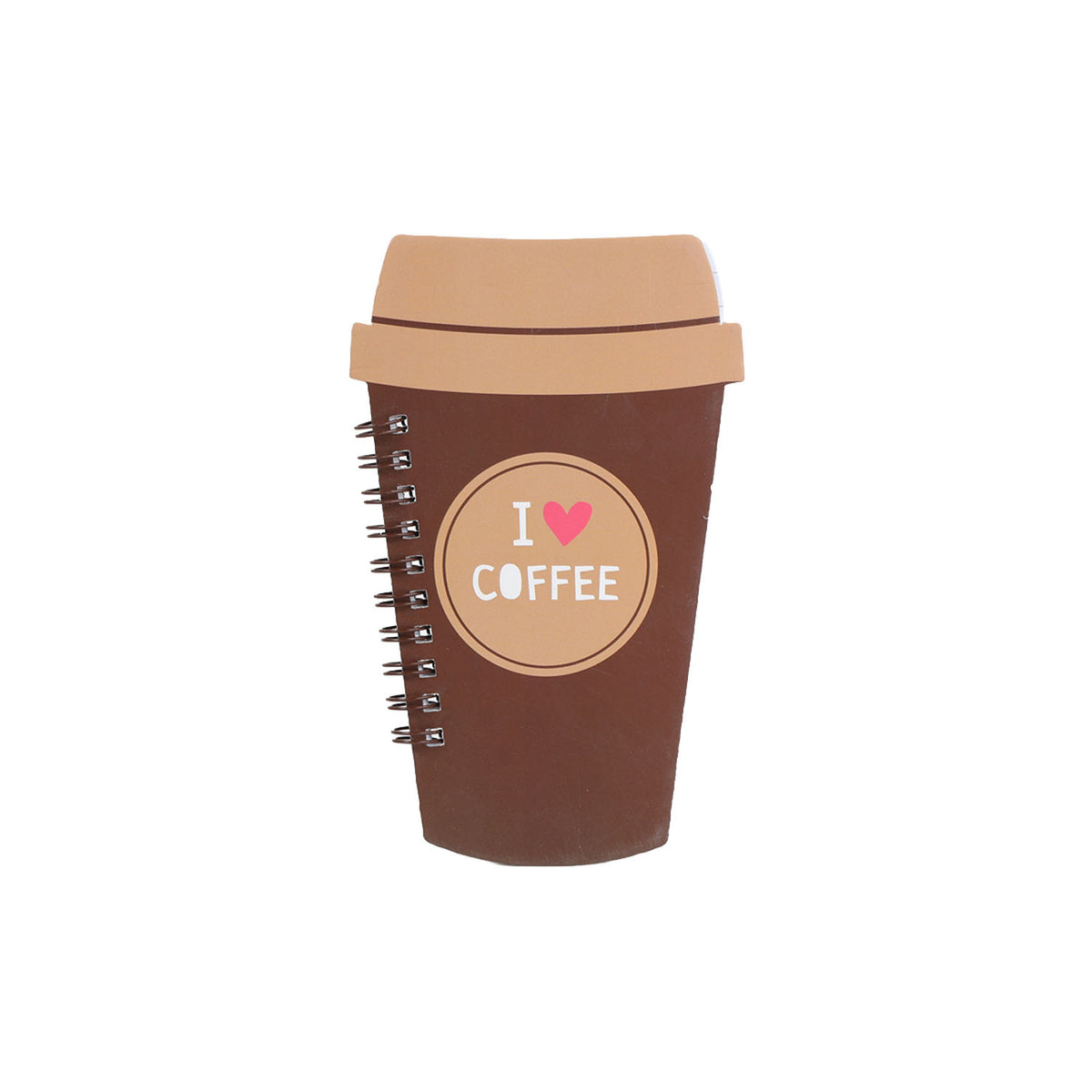 Brown coffee cup spiral notebook with 'I Love Coffee' circular logo