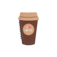 Brown coffee cup spiral notebook with 'I Love Coffee' circular logo