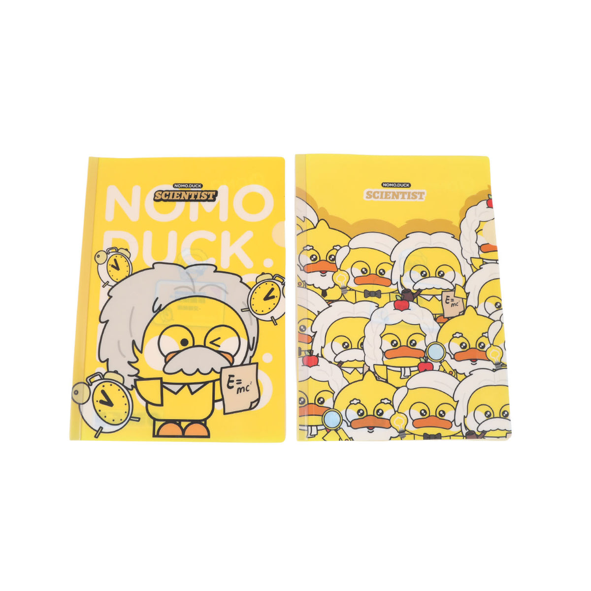 Two yellow duck scientist notebooks, front covers shown together.